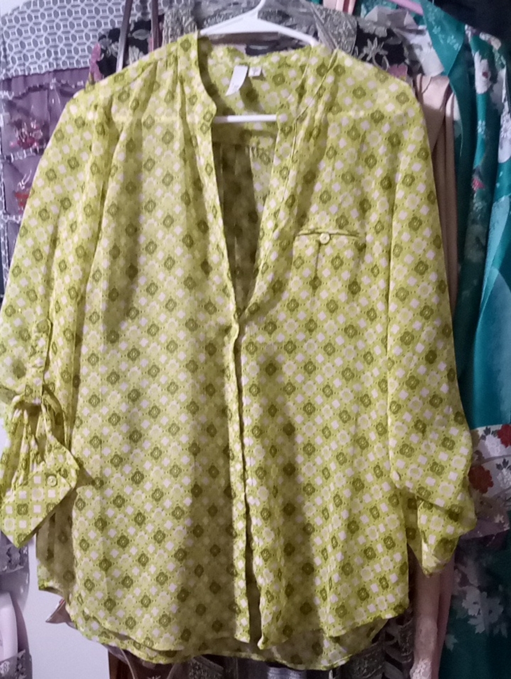 Kut from the Kloth Lime Green Printed Button-Front Top